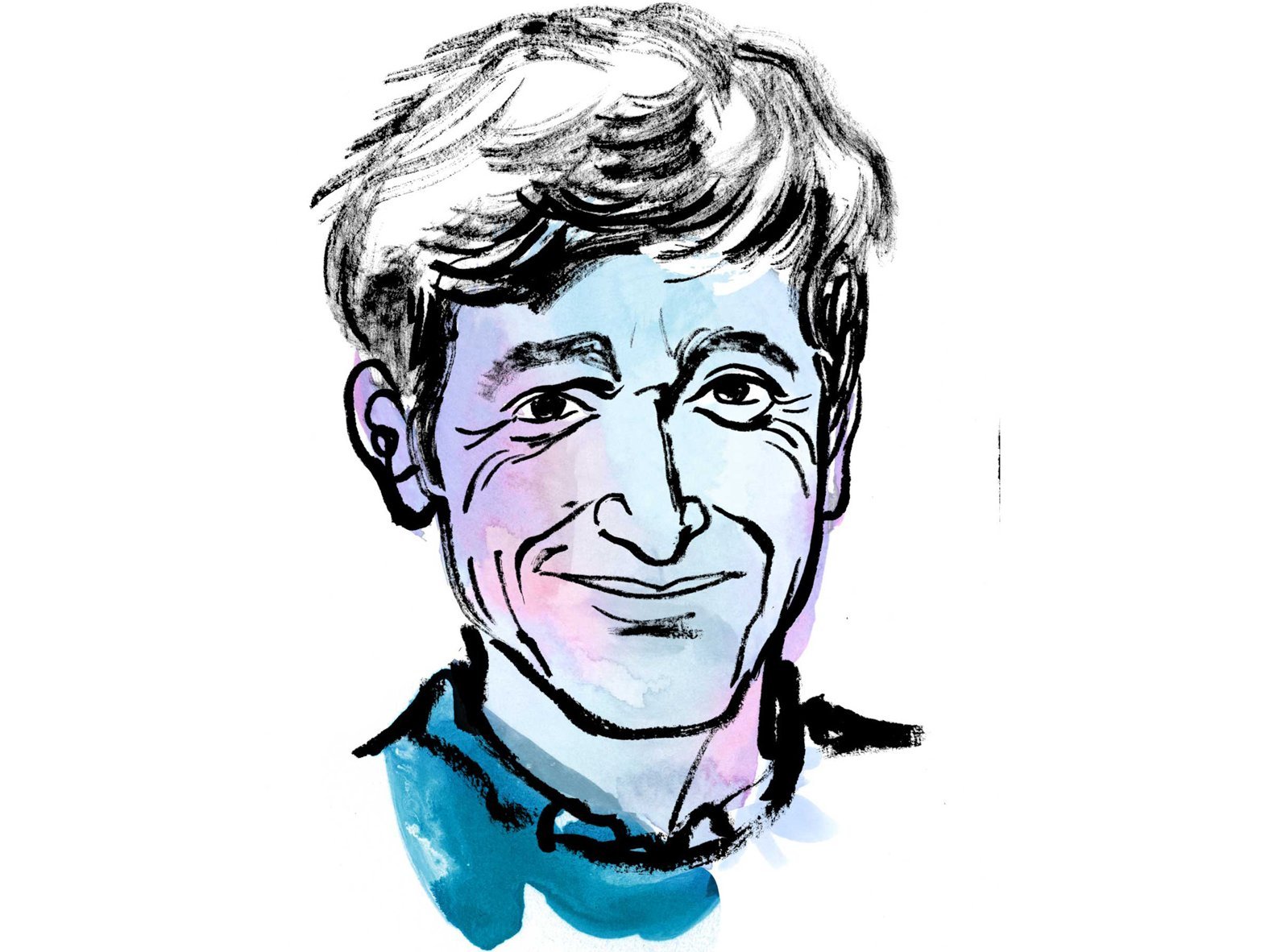 Aquarellzeichnung: Kopf eines Mannes mit kurzen schwarzen Haaren, die leicht ins Gesicht hängen.
