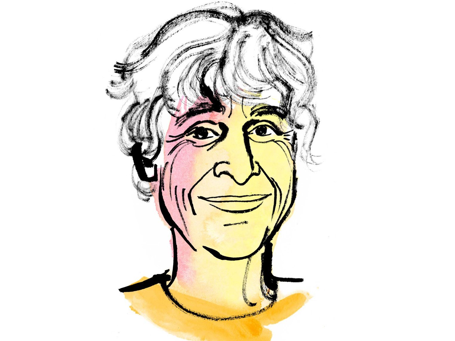 Aquarellzeichnung: Kopf einer Frau mit kurzen weißen Haaren
