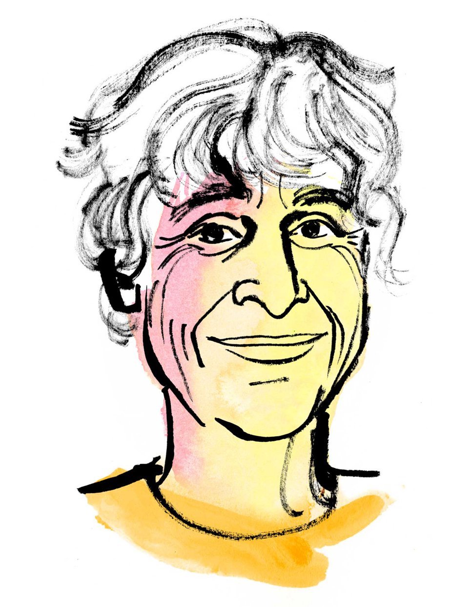 Aquarellzeichnung: Kopf einer Frau mit kurzen weißen Haaren