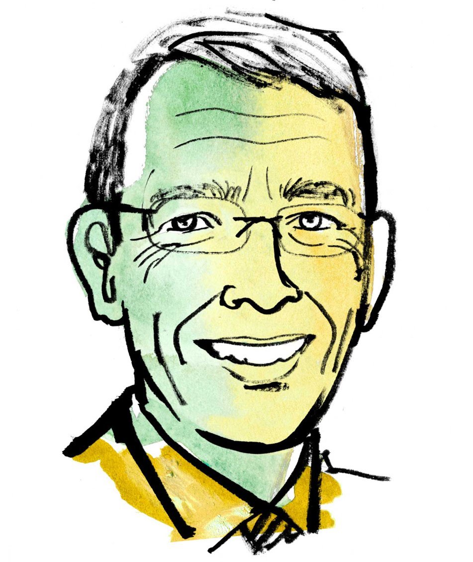 Aquarellzeichnung: Kopf eines Mannes mit kurzen grauen Haaren und Brille