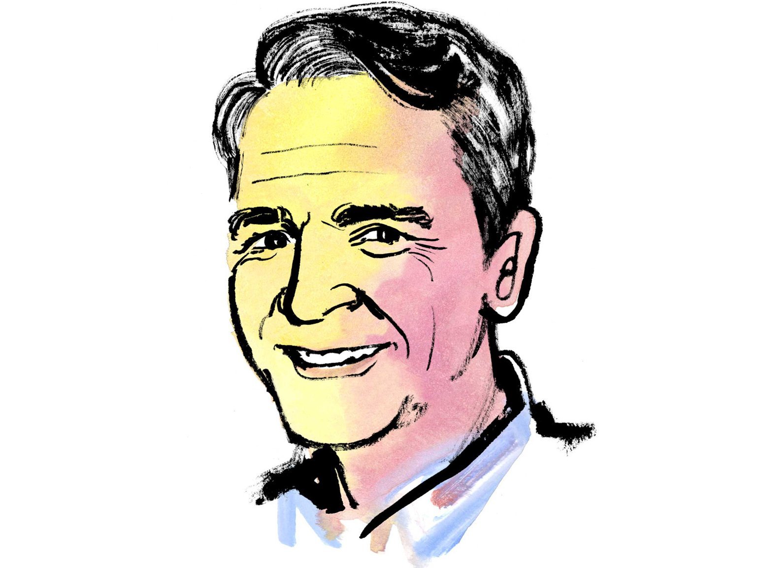 Aquarellzeichnung: Kopf eines Mannes mit kurzen dunklen Haaren