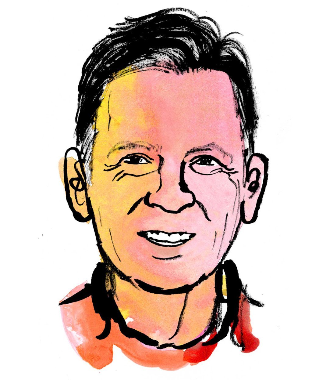 Aquarellzeichnung: Kopf eines Mannes mit kurzen dunklen Haaren