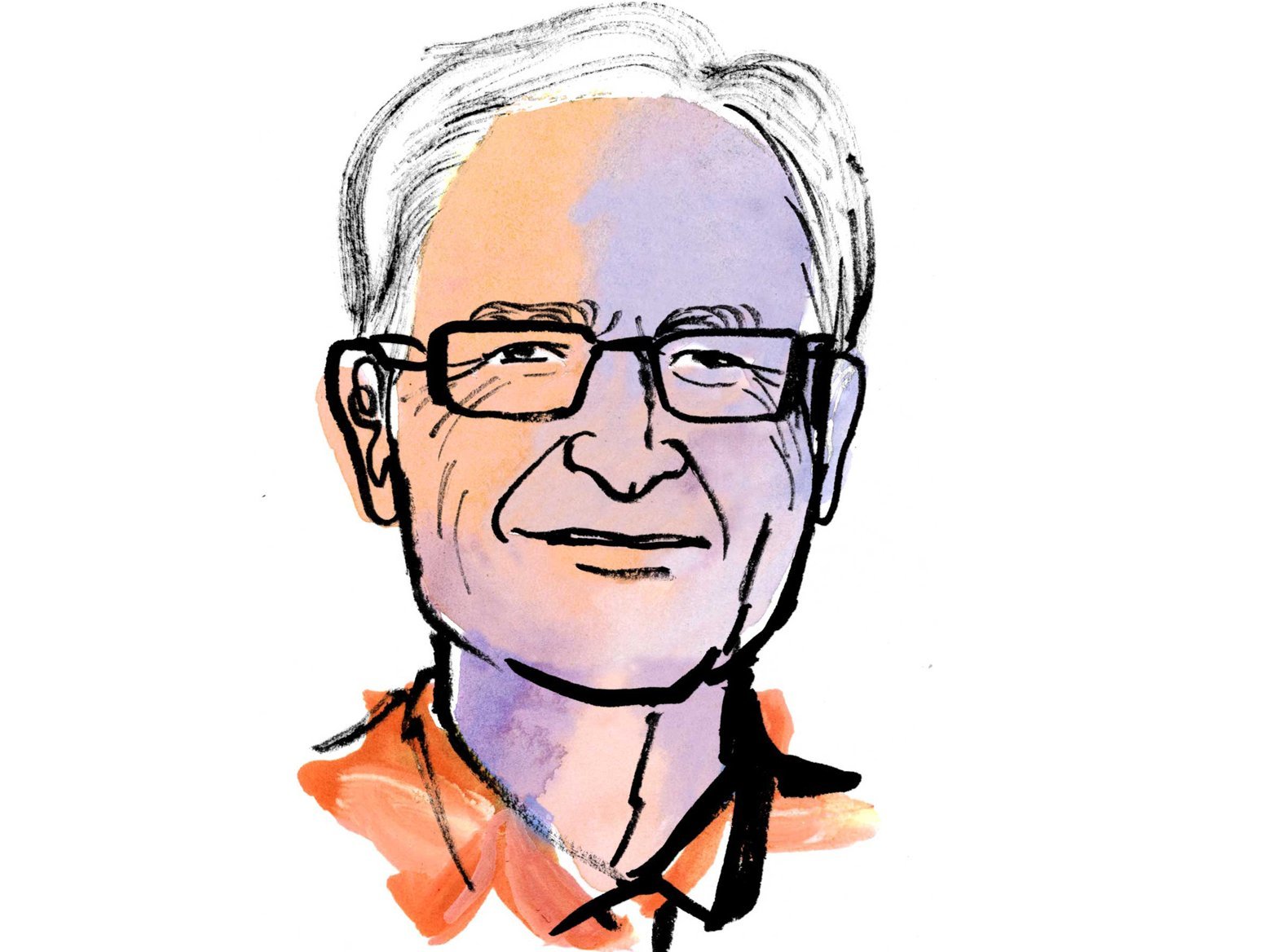 Aquarellzeichnung: Kopf eines Mannes mit Brille und weißen kurzen Haaren